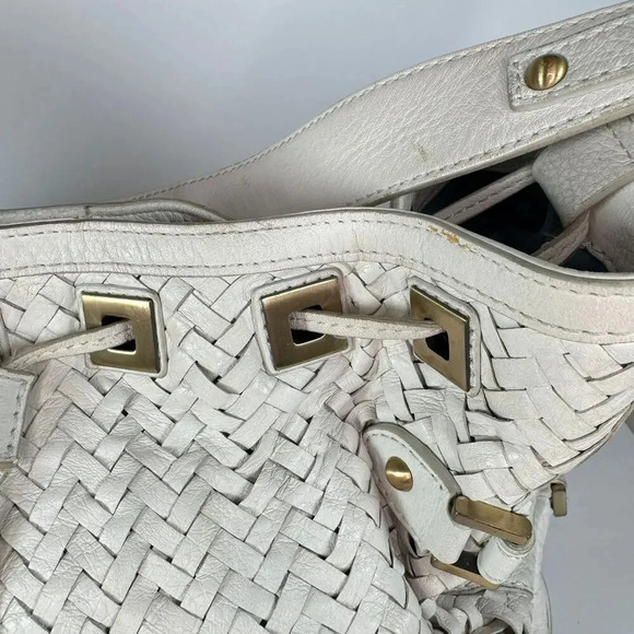 Cole Haan "Village Weave" SU06 Ivory Leather Woven Shoulder Bag Tote Boho Chic - Picture 9 of 9